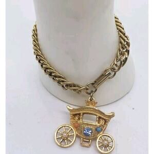 Vintage Charm Bracelet Gold Plated Cinderella Carriage 3D Prince Princess Inside